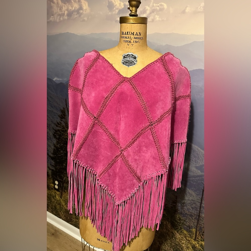 Pink Wilson Leather Poncho with Fringe